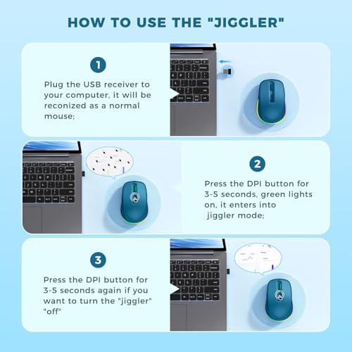 PEIOUS Wireless Mouse Jiggler - Keep Computers Awake, Dark Blue | Rechargeable LED Mouse, Silent Clicks, Adjustable DPI and Random Movement Keep Computers Awake for Laptop/PC/Mac - color: Dark Blue
