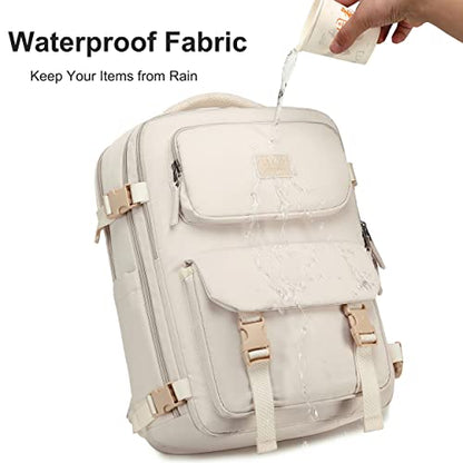 Travel Laptop Backpack, Business Work Backpacks Large College Bookbag for Women Men Water Resistant Daypack Airline Approved Gym Bag Fits 17 Inch Notebook & Laptops - Beige - color: Beige