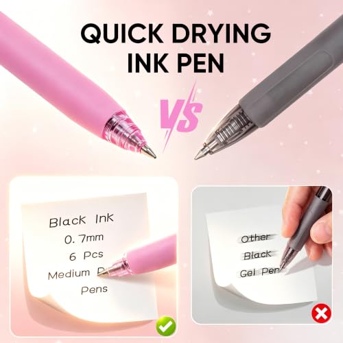 deli Gel Pens, 12 Pcs Retractable Pens Black Ink, 0.7mm Medium Point Pen | Silent Click, Smooth Writing with Aesthetic Gradient Color for Journaling Note Taking - size: 12 PCS