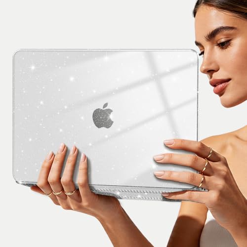 B BELK for MacBook Neo 13 Inch Case 2026 Model A3404, Sparkle Clear | Anti-Fingerprint Protective Matte Hard Shell, 2 Keyboard Covers Included, Screen Protector Included - color: Glitter Clear