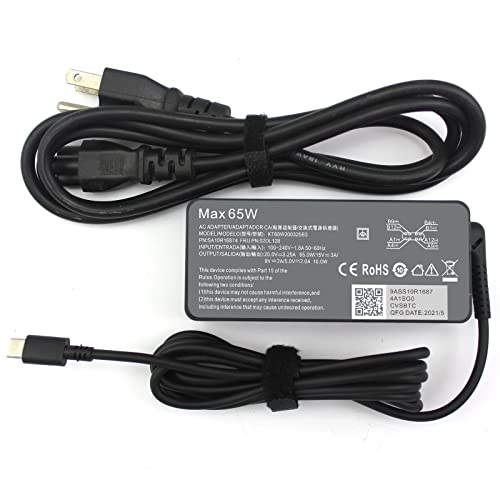 65W USB C Laptop Charger Compatible with Lenovo ThinkPad T14 T14s T15 T16 E14 E15 E16 T480 T480S T580S E480 E580 X1 Carboon Yoga 7i 9i C930 C940 X13 Chromebook C330 S330 Fast Power Adapter