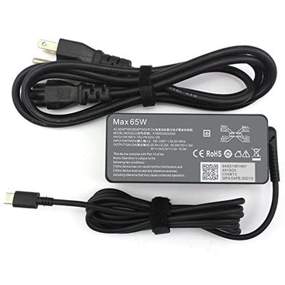 65W USB C Laptop Charger Compatible with Lenovo ThinkPad T14 T14s T15 T16 E14 E15 E16 T480 T480S T580S E480 E580 X1 Carboon Yoga 7i 9i C930 C940 X13 Chromebook C330 S330 Fast Power Adapter