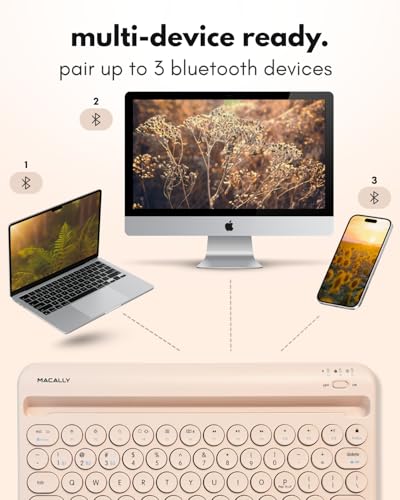 Macally Bluetooth Keyboard for Tablet | Wireless Keyboard for iPad mini/Pro/Air, iPhone (Multi-Device, Built-in Stand, Portable, Rechargeable) - Boba Brown - color: Boba Brown