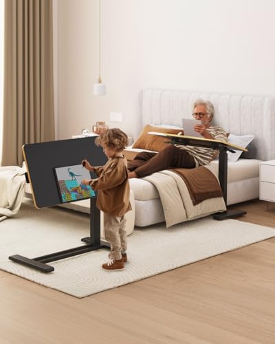 FLEXISPOT H7 PRO 90° Tiltable Mobile Overbed Table with Pneumatic Lift,28'' | Foldable bedside table with adjustable desktop for laptop, Rolling Computer Cart and bed sofa.27.6" W x 15.7" D,Black Maple - color: Black Maple, size: 28x16