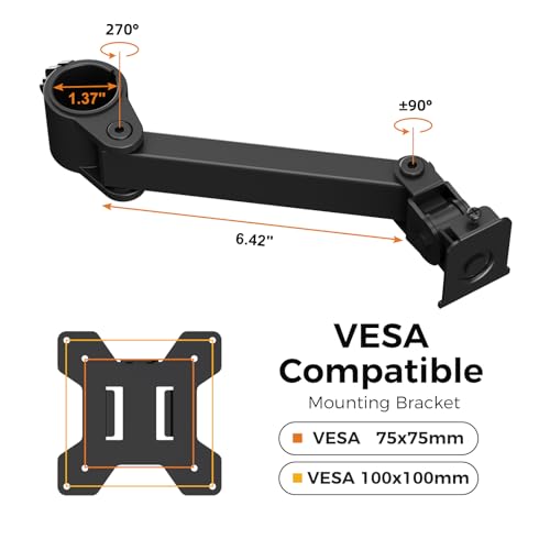 suptek Single Monitor Arm, Universal 1 Tier Arm Fully Adjustable Pole Mount Bracket Monitor Mounting for 13 to 32 inch Screen, Weight up to 22lbs, Mounting Holes 75x75mm to 100x100mm,Black - size: 1 Tier Monitor Arm