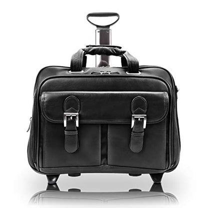 Siamod, VERNAZZA, CERESOLA, Napa Cashmere Leather, 15" Leather Checkpoint-Friendly Patented Detachable -Wheeled Laptop Briefcase, Black (46005)