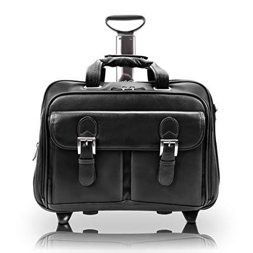Siamod, VERNAZZA, CERESOLA, Napa Cashmere Leather, 15" Leather Checkpoint-Friendly Patented Detachable -Wheeled Laptop Briefcase, Black (46005)