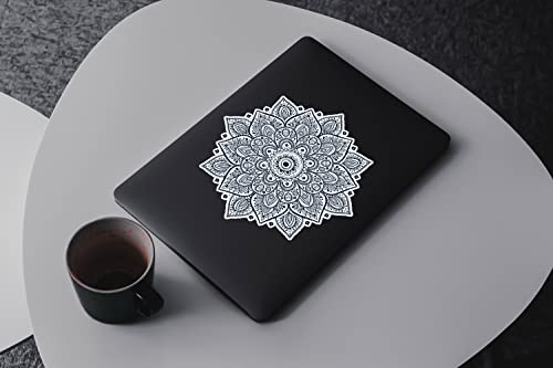 Black Mandala Laptop Sticker - Waterproof White Vinyl Decal Compatible with MacBook Air/Pro 13 & 15 inch - Cosmic Noir Design for Enhanced Style on Computer Laptops - color: Black on White Material (for Darker Laptop)