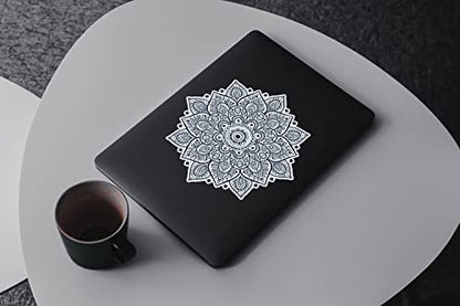 Black Mandala Laptop Sticker - Waterproof White Vinyl Decal Compatible with MacBook Air/Pro 13 & 15 inch - Cosmic Noir Design for Enhanced Style on Computer Laptops - color: Black on White Material (for Darker Laptop)