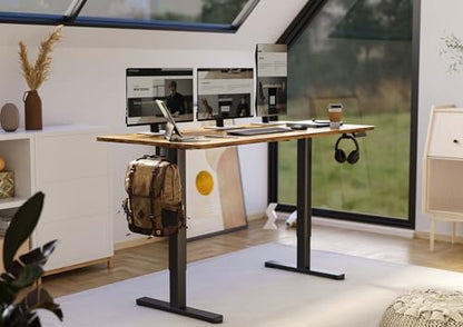 Claiks Electric Height Adjustable Standing Desk, 63x24 Inch, Rustic Brown | Smooth Height Adjustment, 4 Memory Presets, Cable Management Hub&Hook, Stable Steel Frame, 176lbs Capacity, Easy Assembly - color: Rustic Brown, size: 63