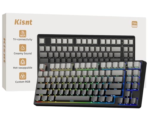 Kisnt KN85 Wireless Mechanical Keyboard, 75% Layout with Side Printed PBT Keycaps, Bluetooth/2.4GHz/USB-C, Custom RGB Backlit, Hot-Swappable Linear Switch,Creamy Sound for Gaming/Typing(Gradient Gray) - color: Gradient Gray