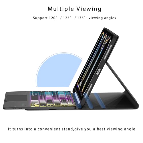 SNOODU for 2024 iPad Pro 11 inch (M4) Trackpad Keyboard Case: 3 Zone 7 Colors Backlit Detachable Keyboard with Touchpad for iPad Pro 11" M4 2024, Wireless Keyboard Folio Book Cover with Pencil Holder