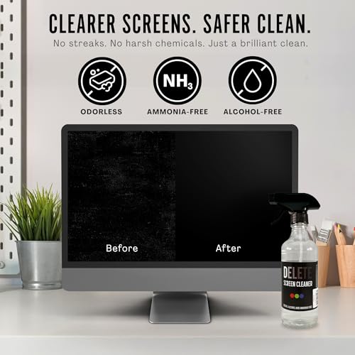 Delete Screen Cleaner Spray Kit, 16oz Bottle and 12"x12" Microfiber Cloth - style: 16oz, 1 Pack