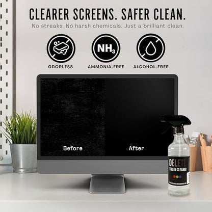 Delete Screen Cleaner Spray Kit, 16oz Bottle and 12"x12" Microfiber Cloth - style: 16oz, 1 Pack