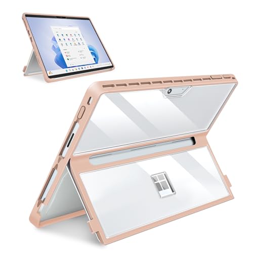 Case Updated Version fit Microsoft Surface Pro 11/10 /9/8 13-Inch, All-in-one Rugged Case Compatible with Type Cover Keyboards, Transparent&Pink - color: Transparent&Pink