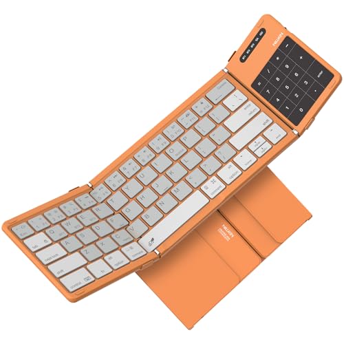 Nillkin Bluetooth Foldable Keyboard with Touchpad & Number Pad, Pocket-Size Portable Keyboard with Full Size Keys, Wireless Keyboard with Trackpad for 3 Devices iPad Tablet Laptop Phone, Orange - color: Orange