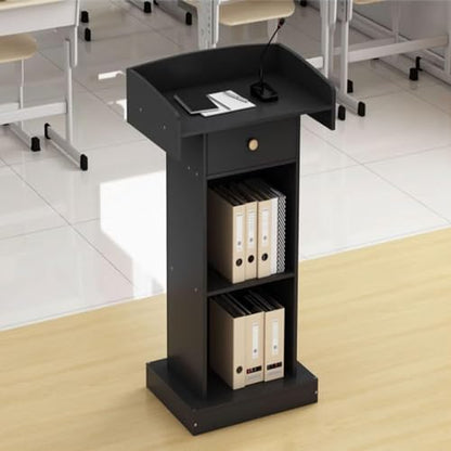 Presentation Lectern,Podium Podium Stand Luxury Podium Stand Wood Lecterns Pulpits for Churches with Drawers and Open Storage Reception Desk Portable Teacher Podiums Has - color: Black
