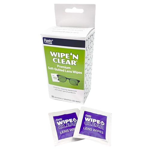 Flents Lens Wipes, Wipe 'N Clear, Pre-Moistened & Streak-Free, 20 Count | Safe for Glasses, Sunglasses, Gentle Cleaning, Clear Vision, Individually Wrapped for Travel & Convenience, Made in the USA - size: 20 Wipes