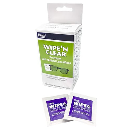 Flents Lens Wipes, Wipe 'N Clear, Pre-Moistened & Streak-Free, 20 Count | Safe for Glasses, Sunglasses, Gentle Cleaning, Clear Vision, Individually Wrapped for Travel & Convenience, Made in the USA - size: 20 Wipes
