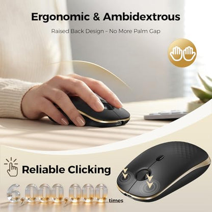 TECKNET Rechargeable Slim Portable Silent Computer 2.4 GHz Wireless Mouse | Lightweight Ambidextrous with Nano Receiver, 4000 DPI Optical Tracking 90-Day Battery Life, Compatible with PC, Mac, Laptop - color: Black gold