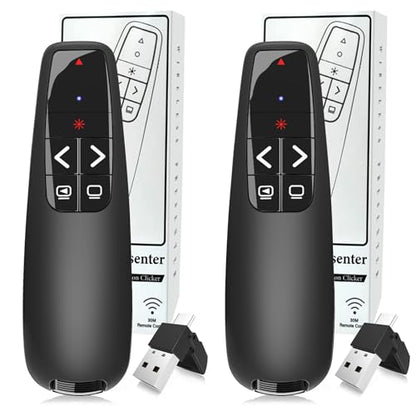 (2 Units) Wireless Presentation Clicker PowerPoint Presenter Remote: Clicker with Red Laser Pointer Long Range PPT Control -Power Point Google Slide Advancer for Mac Laptop PC Computer Keynote - style: 2 Units Red Light