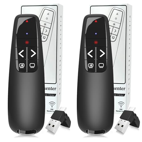 (2 Units) Wireless Presentation Clicker PowerPoint Presenter Remote: Clicker with Red Laser Pointer Long Range PPT Control -Power Point Google Slide Advancer for Mac Laptop PC Computer Keynote - style: 2 Units Red Light