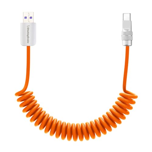 chubbycable USB A to C 120W Braided Coiled Charging Cable, Orange, 6FT | 45,000+ Bend Tested, 480Mbps Data Transfer, E-Marker Safety Chip, Strong Elasticity, Retracts to Stay Neat - color: Orange, style: USB A-Type C