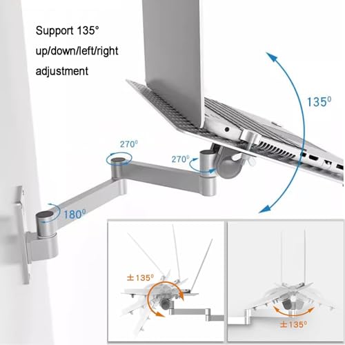 Laptop Holder,Adjustable Rotating Laptop Wall Mount W/Mouse Tray,Vented Cooling Platform,Full Motion Articulating Notebook Tray,Weight Capacity 8kg