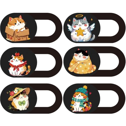 6Pcs 6 Styles Cat Camera Cover Slide Cute Design 0.03 Inch Ultra Thin Webcam Cover for Mini PC Phone Laptop Desktop Tablets Notebook Plastic Durable Privacy Protectors for Home Office Use - color: Cat Shape-1