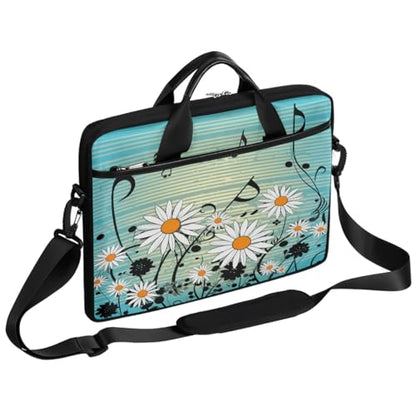 Laptop Shoulder Bag for Women Men, Waterproof Computer Case Messenger Bag Briefcase for Business Office Travel - color: Music Notes Daisy Flower