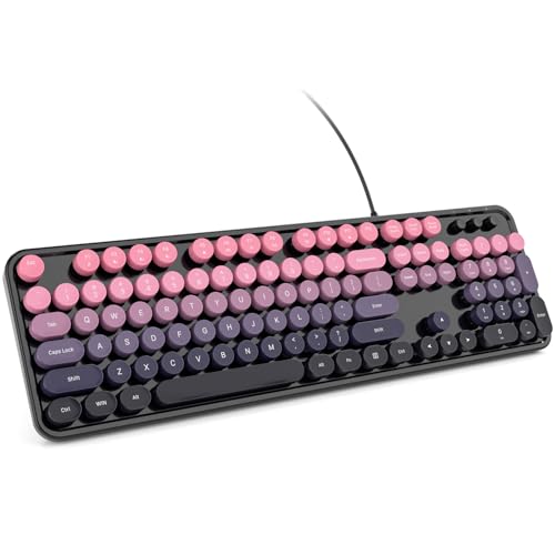 KNOWSQT Wired Computer Keyboard - CherryPink-Gradient Retro Full Size Round Keycaps Plug and Play Typewriter Cute Keyboards for Windows, Laptop, PC, Desktop, Computer - color: B_CherryPink-Gradient