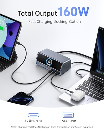 Selore Laptop Docking Station Dual HDMI Monitor 13-in-1 USB-C Dock | 2.26" LCD Display,160W Max Output, Dual 4K HDMI, 10Gbps USB A/C, 100W PD, Gigabit Ethernet,for Dell HP Lenovo Windows Laptops - color: Space Grey