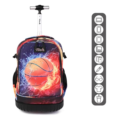 Tilami Rolling Backpack 19 inch with Lunchbox Wheeled Laptop Backpack, Basketball - color: Basketball Black