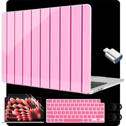MEEgoodo for M5/M4/M3/M2 MacBook Air 15 inch Case 2026 2025 2024 2023, Case Fit Model (A3448/A3241/A3114/A2941) for MacBook Air 15.3 inch, Magenta&White Stripes - color: Magenta&White Stripes