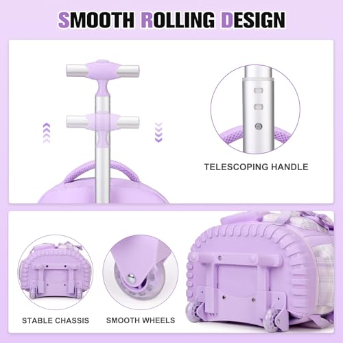 ACESAK Rolling Backpack for Girls - Roller Wheels School bag with Lunch Bag & Pencil Pouch for Teen Girls Kids Wheeled Suitcase Backpacks, Elementary Middle School Travel Daypack (Purple) - color: Purple