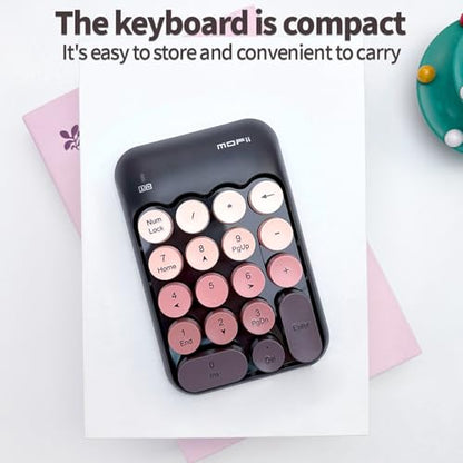 Sahara - Wireless Numeric Keypad, Retro Round Keycaps, Portable Number Pad with Ergonomic Design, USB Receiver, Compatible with Laptop/Desktop PC (Black/Brown) - color: Black/Brown