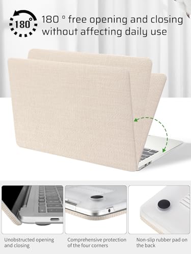 Seorsok Compatible with MacBook Air 15 inch Case 2026 2025-2023 Release M5 A3448 M4 A3241 M3 A3114 M2 A2941 Touch ID,Elegant Leather Plastic Hard Shell Case with Keyboard Cover,Beige No Logo Cutout - color: Beige Woven, size: Air 15 inch A3448 A3241 A2941