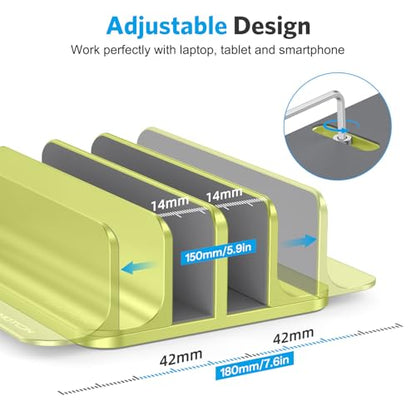 OMOTON Vertical Laptop Stand [Updated Double Version], Desktop Aluminum Mac Book Stand with Adjustable Dock Size, Fits All Mac Book, Surface, Chrome Book and Gaming Laptops (Up to 17.3 inch), (Citron) - color: Citron