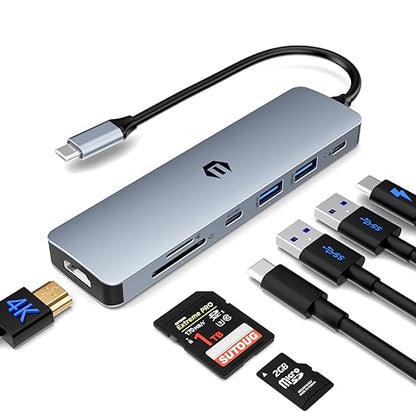 USB C Hub Multiport Adapter, 7 in 1 USB C Docking Station with HDMI, 100W PD Charger, 2 USB 3.0, USB C 3.0, SD/TF Card Reader for Chromebook Pixel, Dell XPS 13
