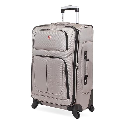 SWISSGEAR Sion Softside Expandable Spinner Luggage Durable Lightweight Travel Suitcase, Pewter, Checked-Medium - color: Pewter, size: Checked-Medium