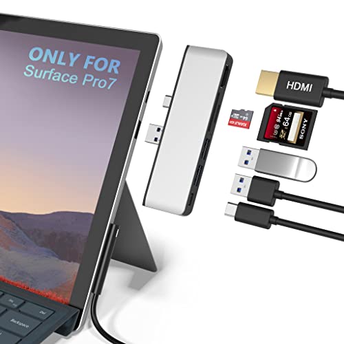 Surface Pro 7 USB C Hub, 6-in-2 Aluminum Surface Pro 2019 Dock with 4K HDMI Adapter+ USB C Audio & Data Transfer Port +2 USB 3.0+SD/TF Card Reader, Converter Combo Adaptor for Surface Pro 7 - style: Surface Hub
