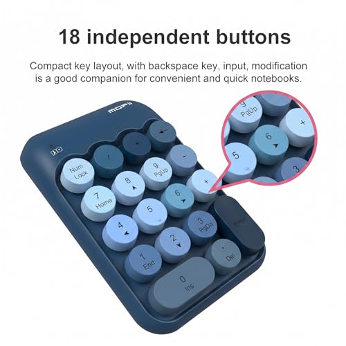 Lomiluskr Cute Wireless Numeric Keypad with 2.4G USB Receiver, Colorful Round Keycaps, Portable Financial Accounting Numpad Number Keyboard, Suitable for PC, Laptop (Blue Gradient) - color: Blue Gradient