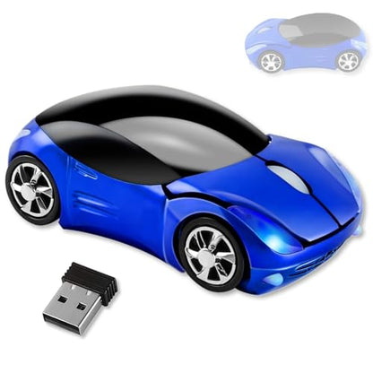 Blue Mouse，Cute Wireless Mouse 1600DPI 2.4G with USB Reciver Car Mouse for Computer Laptop Tablet for Mac OS for Windows（Blue） - color: BLUE