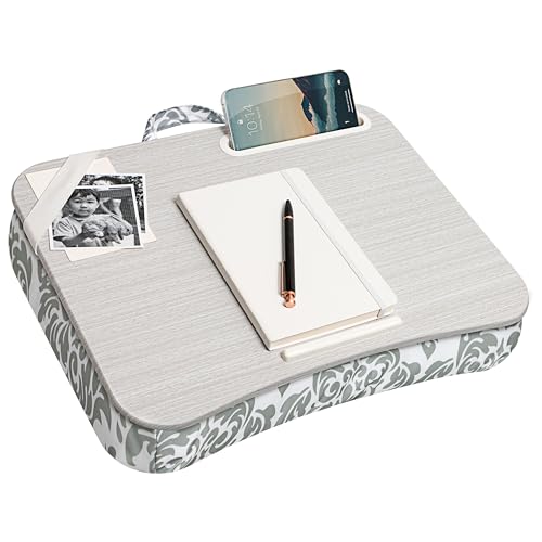 LAPGEAR Designer Lap Desk – Gray Damask, Fits 15.6” Laptops - color: Gray Damask, size: Single Lap Desk