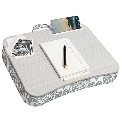 LAPGEAR Designer Lap Desk – Gray Damask, 2-Pack with Storage Basket - color: Gray Damask, size: 2-Pack Lap Desks + Basket