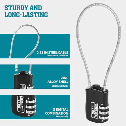 Zinc Alloy Wire Rope Cable Lock with Resettable Code - Helmet, Luggage, Ski, Snowboard, Bikes, Stroller, Cabinet Lock - size: 7 Inch