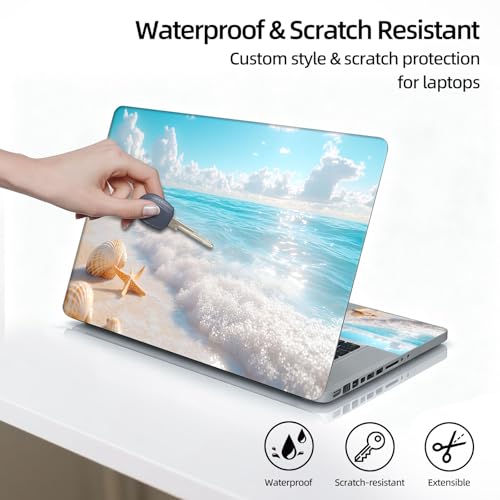 Universal Laptop Skin Sticker Decal, 12"-15.6" Aesthetic Vinyl Wrap, Beach Starfish Seashell Waterproof Notebook Cover Art Protector for MacBook HP Dell Lenovo, Fits 13" 14" 15" 15.6" - color: Beach Starfish Seashell