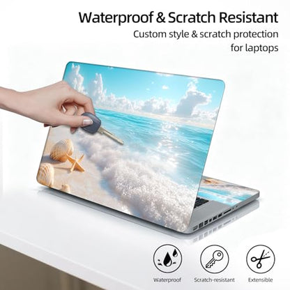 Universal Laptop Skin Sticker Decal, 12"-15.6" Aesthetic Vinyl Wrap, Beach Starfish Seashell Waterproof Notebook Cover Art Protector for MacBook HP Dell Lenovo, Fits 13" 14" 15" 15.6" - color: Beach Starfish Seashell
