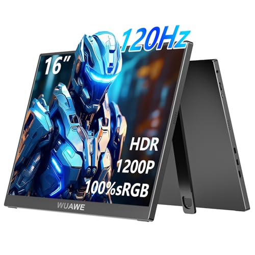 WUAWE 16" 1200P 120Hz Portable Monitor, 100% sRGB Portable Gaming Monitor with Built-in Stand,HDR and Freensync, External USB C Monitor for Laptop, PC, Phone, Switch and PS5 (Black) - color: W1-Matte Black