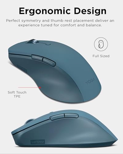 Lenovo Yoga Pro Mouse, Bluetooth, USB-C Rechargable, Dual Mode Bluetooth, 6 Button, Right Handed Design, Ergonomic Design, Programmable Buttons, 2-Way Metal Scroll Wheel, Tidal Teal - color: Tidal Teal Pro